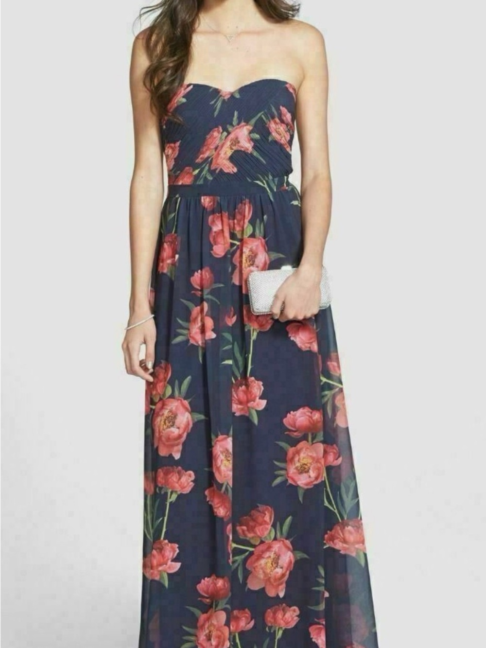 ERIN by Erin Fetherston Navy Strapless Floral Midi Dress